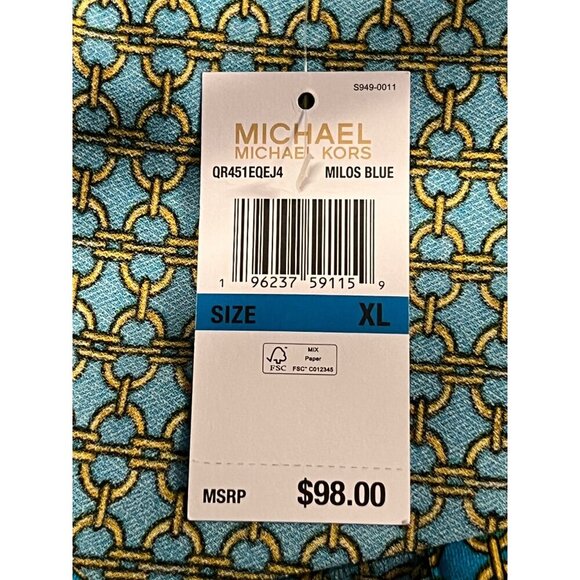 Michael Kors Extra Large Women Ruch Button Chain Blouse Milos Blue Top NWT New - Picture 8 of 8